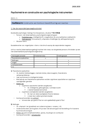 Samenvatting Psychometrie en constructie van psychodiagnostische ...