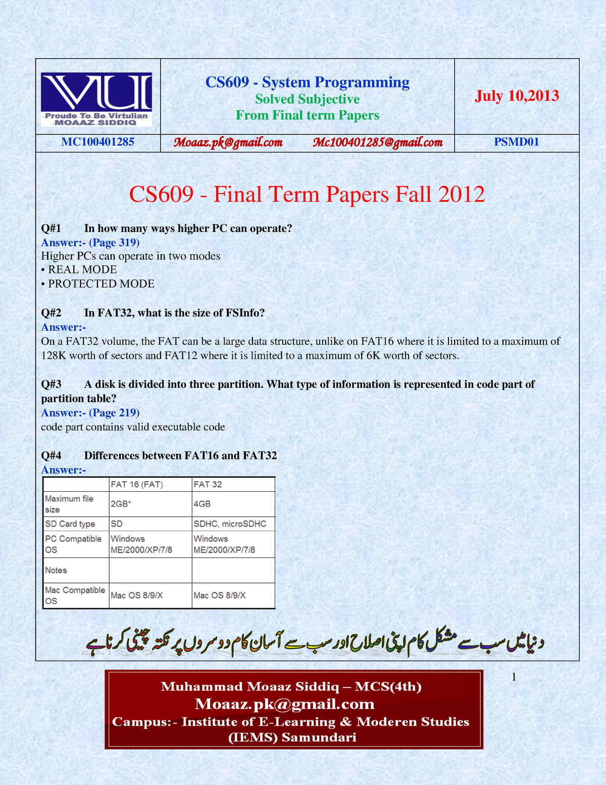 CS609Finalterm Solved Subjective With References By Moaaz - CS609 ...