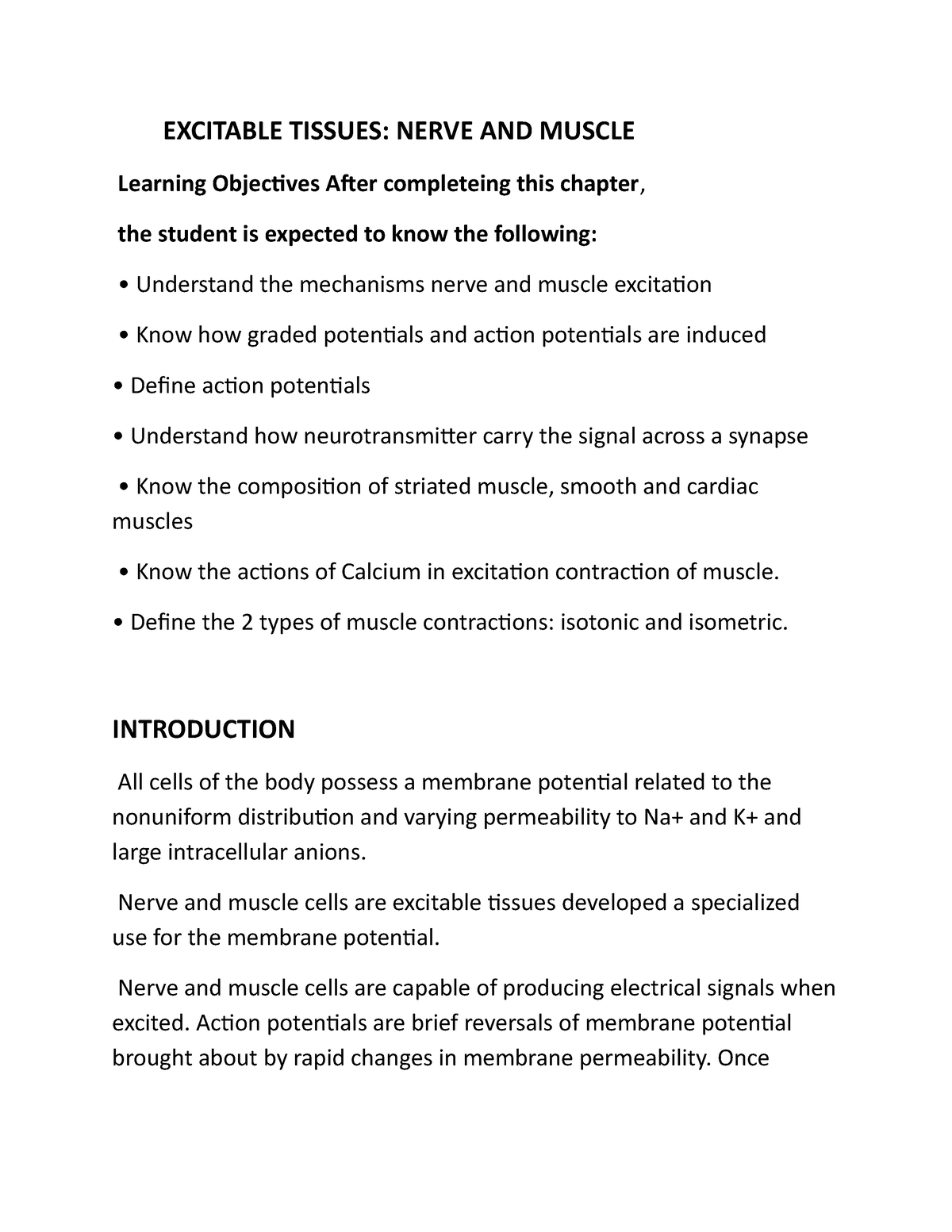 Nerve And Muscle - Excitable Tissues: Nerve And Muscle Learning 
