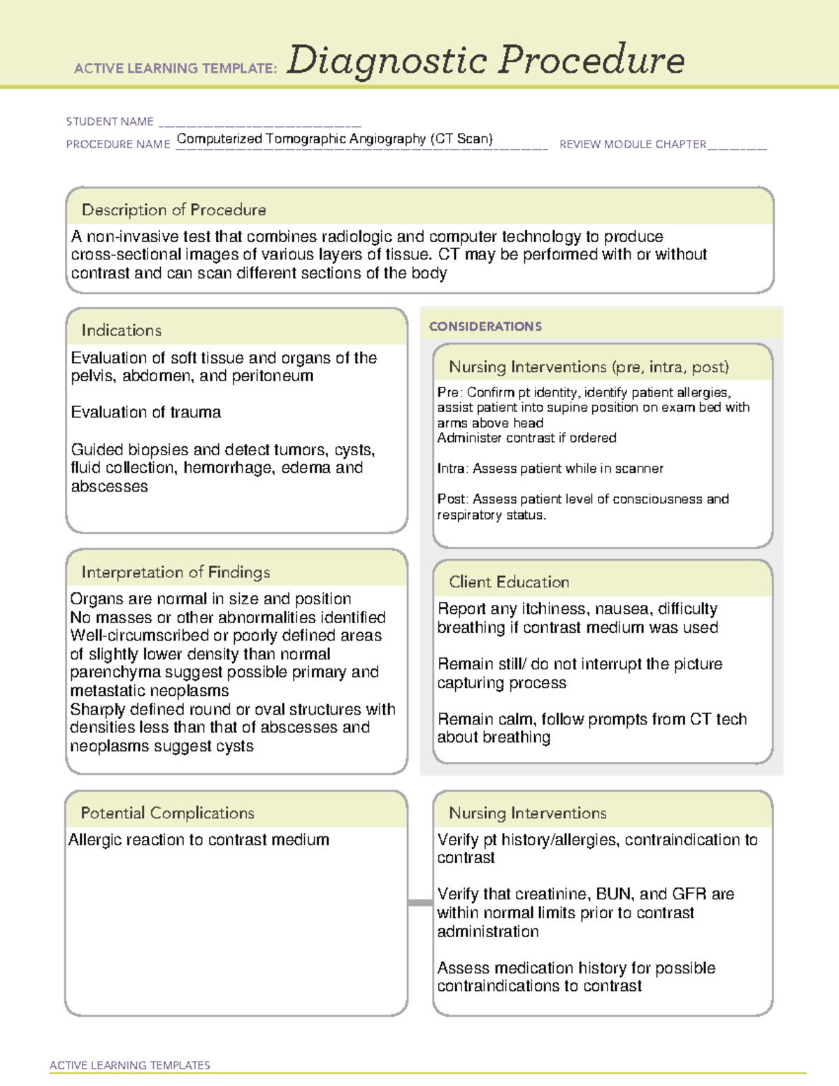 Diagnostic Therapy For Students 2024 - NUR425 - ACTIVE LEARNING ...