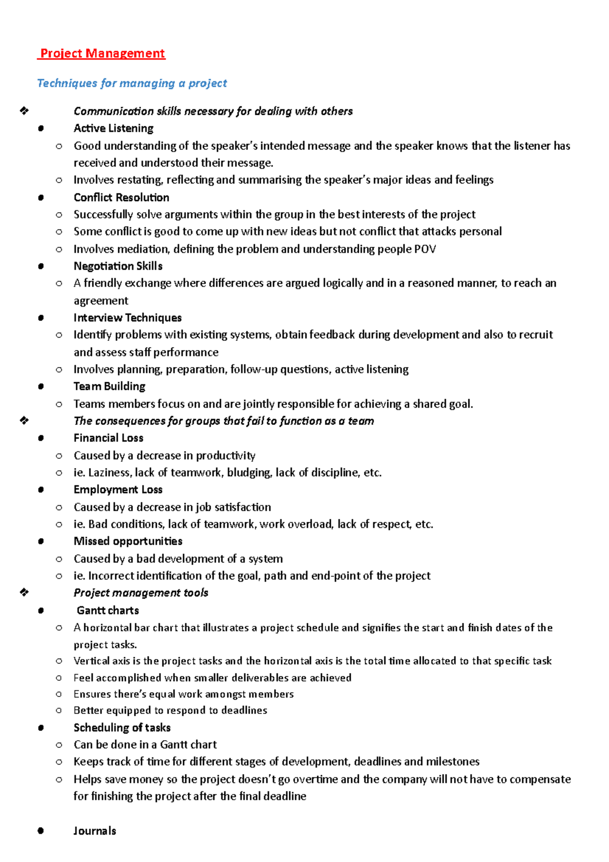 IPT HSC Notes Final - Project Management Techniques for managing a ...
