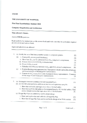 Cs141 - Past papers from Warwick School of Information technology ...