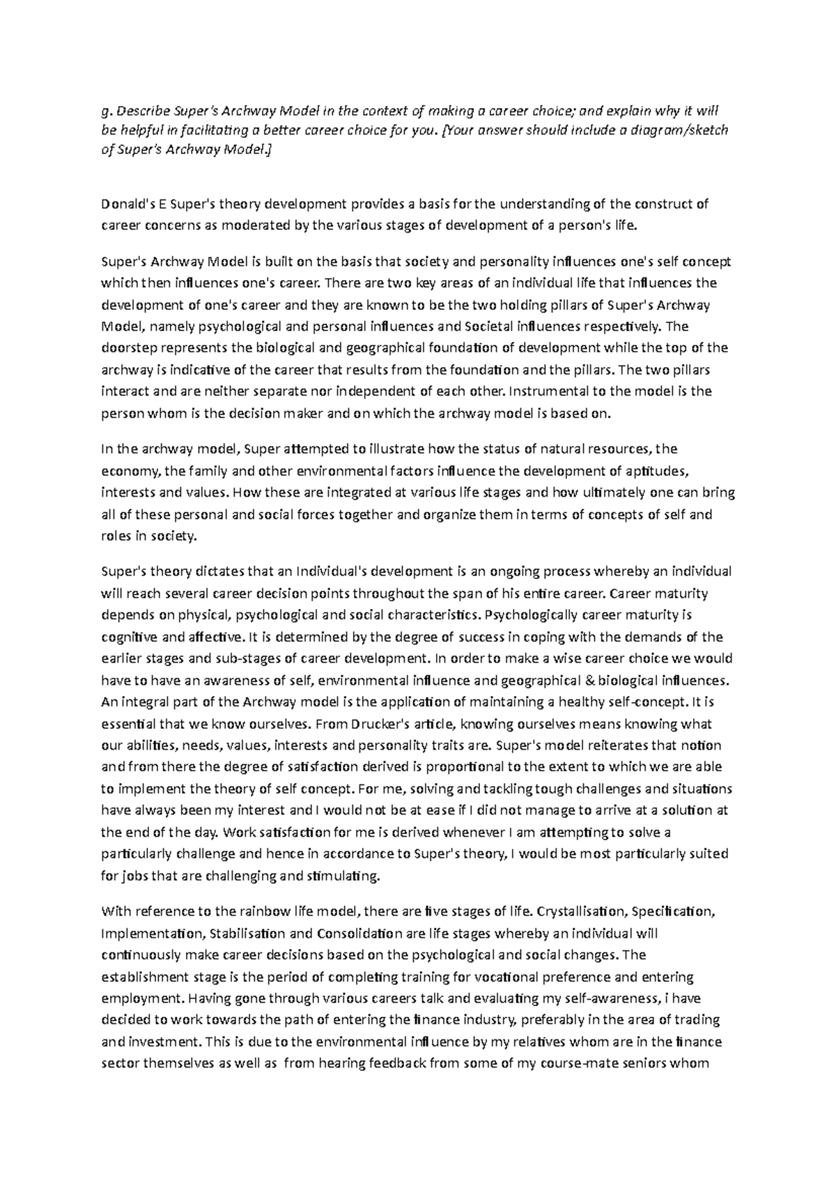 Super Article Essay Response - g. Describe Super's Archway Model in the ...