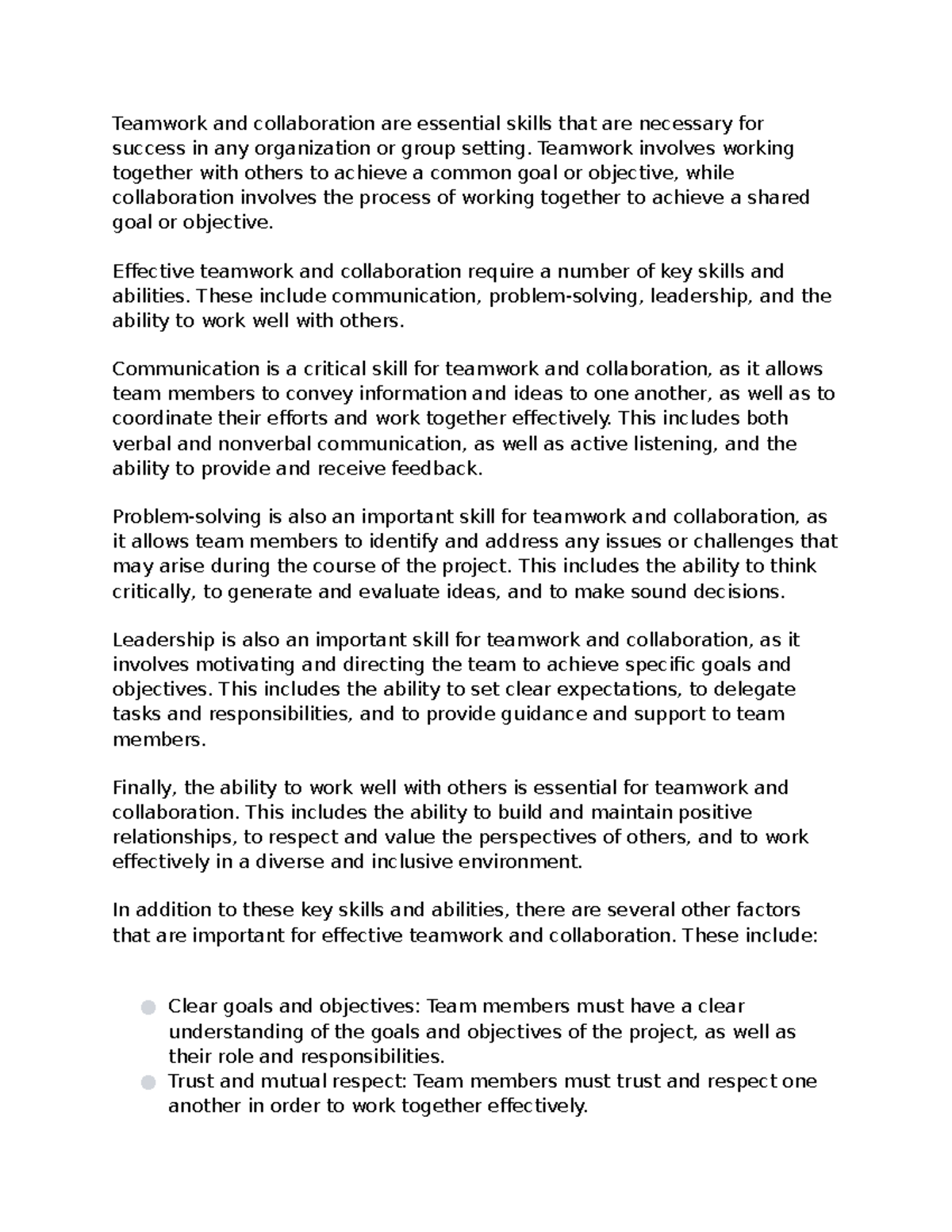 Teamwork and collaboration - Teamwork involves working together with ...