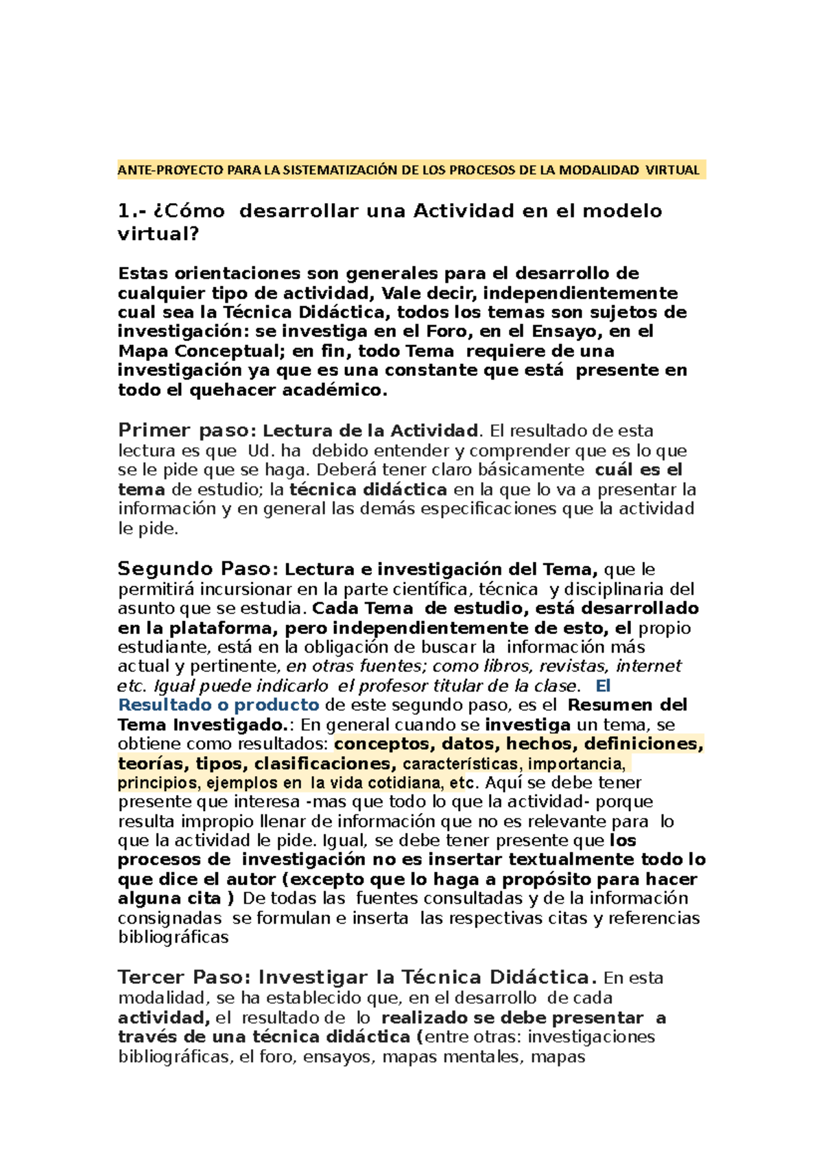 CÓMO Desarrollar UNA Actividad EN EL Modelo Virtual - ANTE-PROYECTO ...