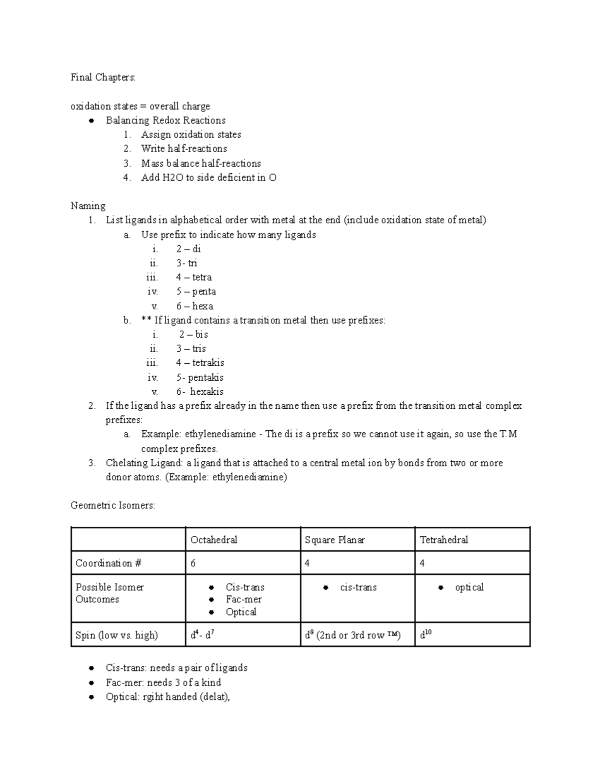 CHE 132 Final-2 - Study Guide - Final Chapters: oxidation states ...