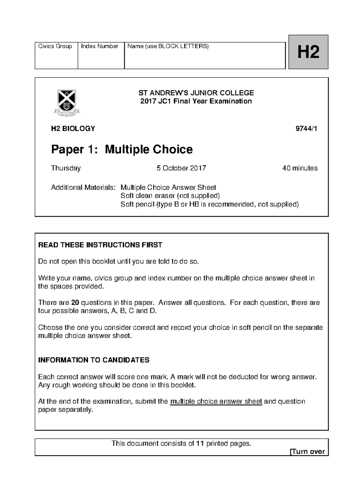 2017 FE Paper 1 (Student) - Civics Group Index Number Name (use BLOCK ...