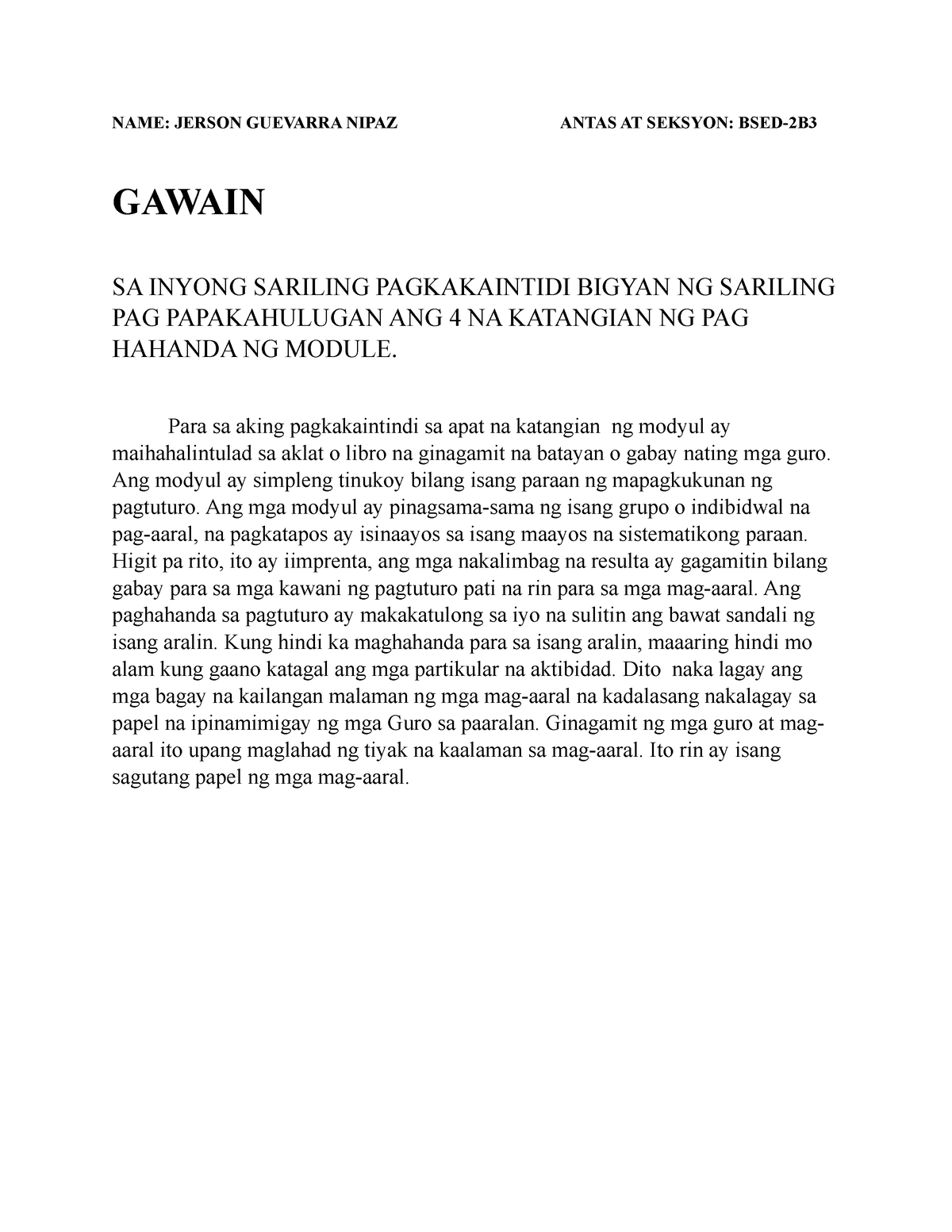 Gawain 2B3 Nipaz Jerson G NAME JERSON GUEVARRA NIPAZ ANTAS AT