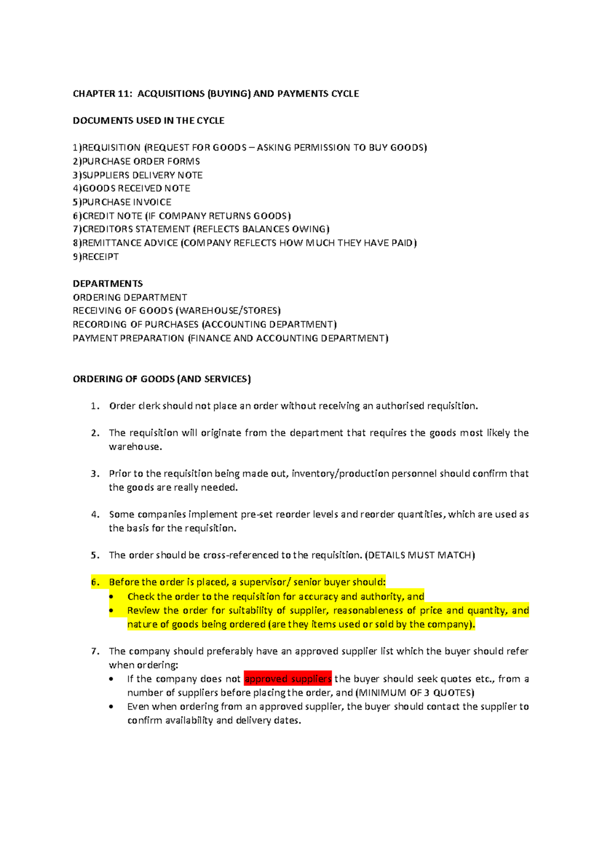 Chapter 11 Acquisitions AND Payments Cycle - CHAPTER 11: ACQUISITIONS ...