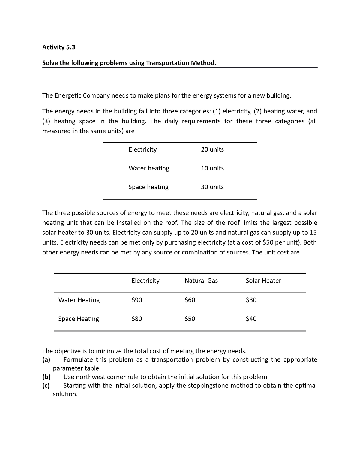 Exercise For LP Transportation 2 - Activity 5. Solve The Following ...