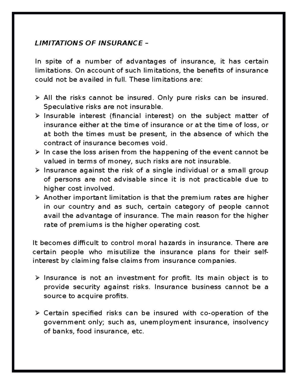 Limitationsandprinciplesofinsurance 196655 1629040272 LIMITATIONS