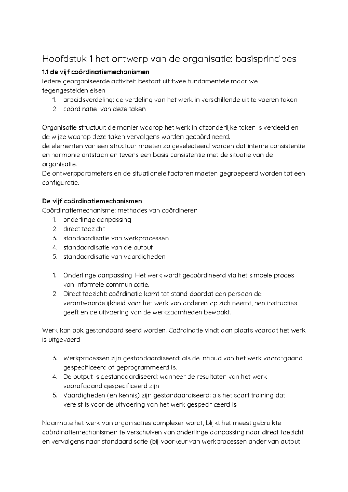 Mintzberg - Hoofdstuk 1 Het Ontwerp Van De Organisatie: Basisprincipes ...