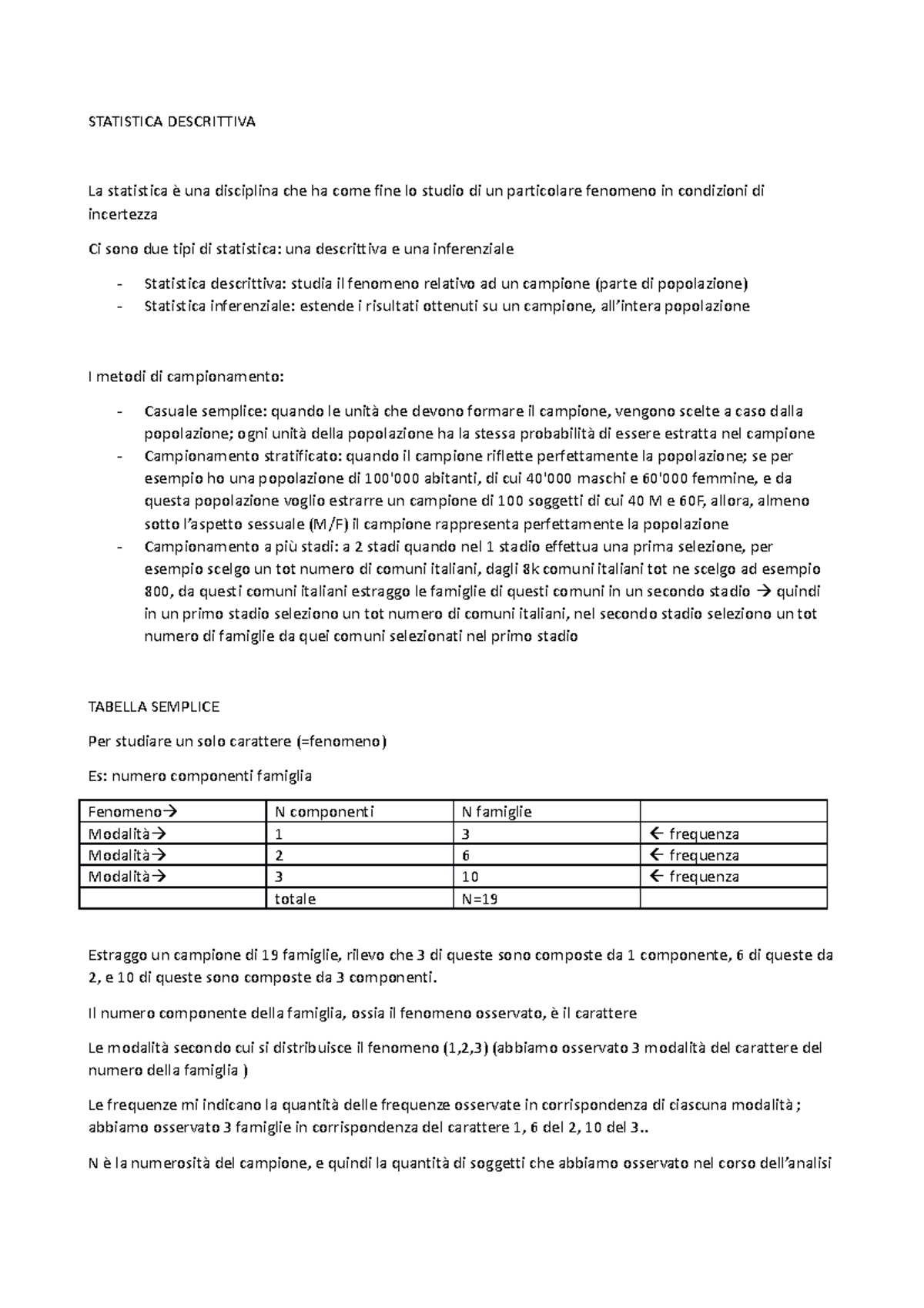 Statistica - riassunto - STATISTICA DESCRITTIVA La statistica è una ...