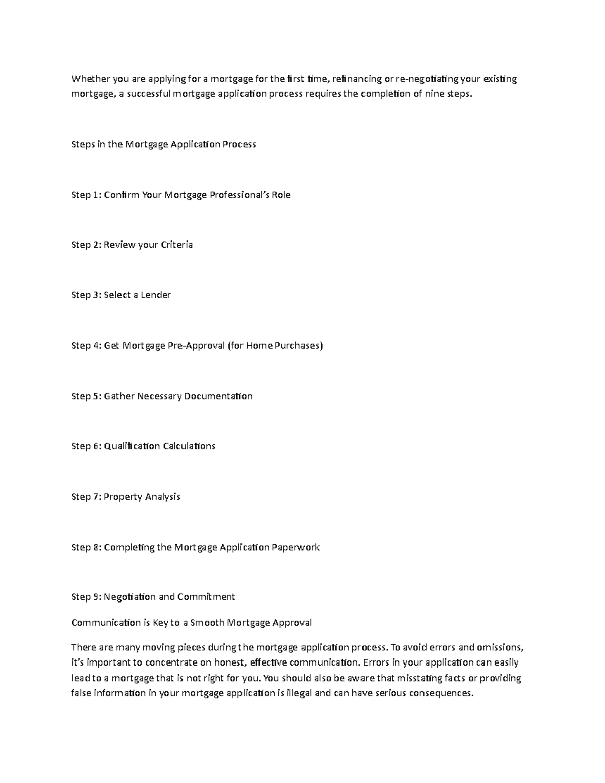 Mortgage application process Steps in the Mortgage Application