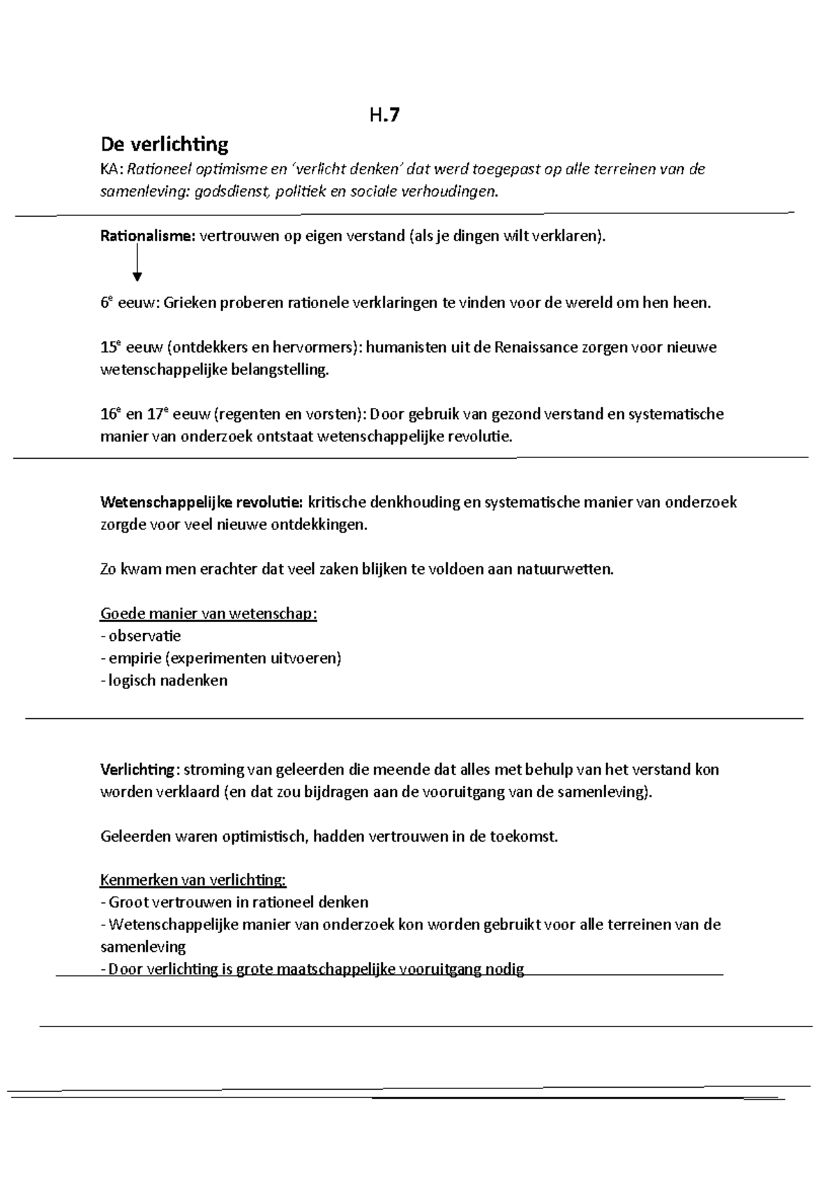 Samenvatting Geschiedenis H7 - H. De Verlichting KA: Rationeel ...