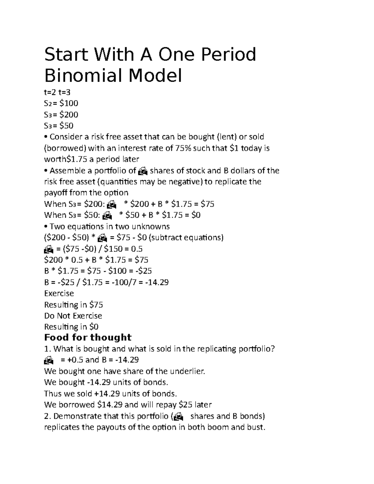 Notes #9 - Start With A One Period Binomial Model S2 S3 S3 Consider a ...