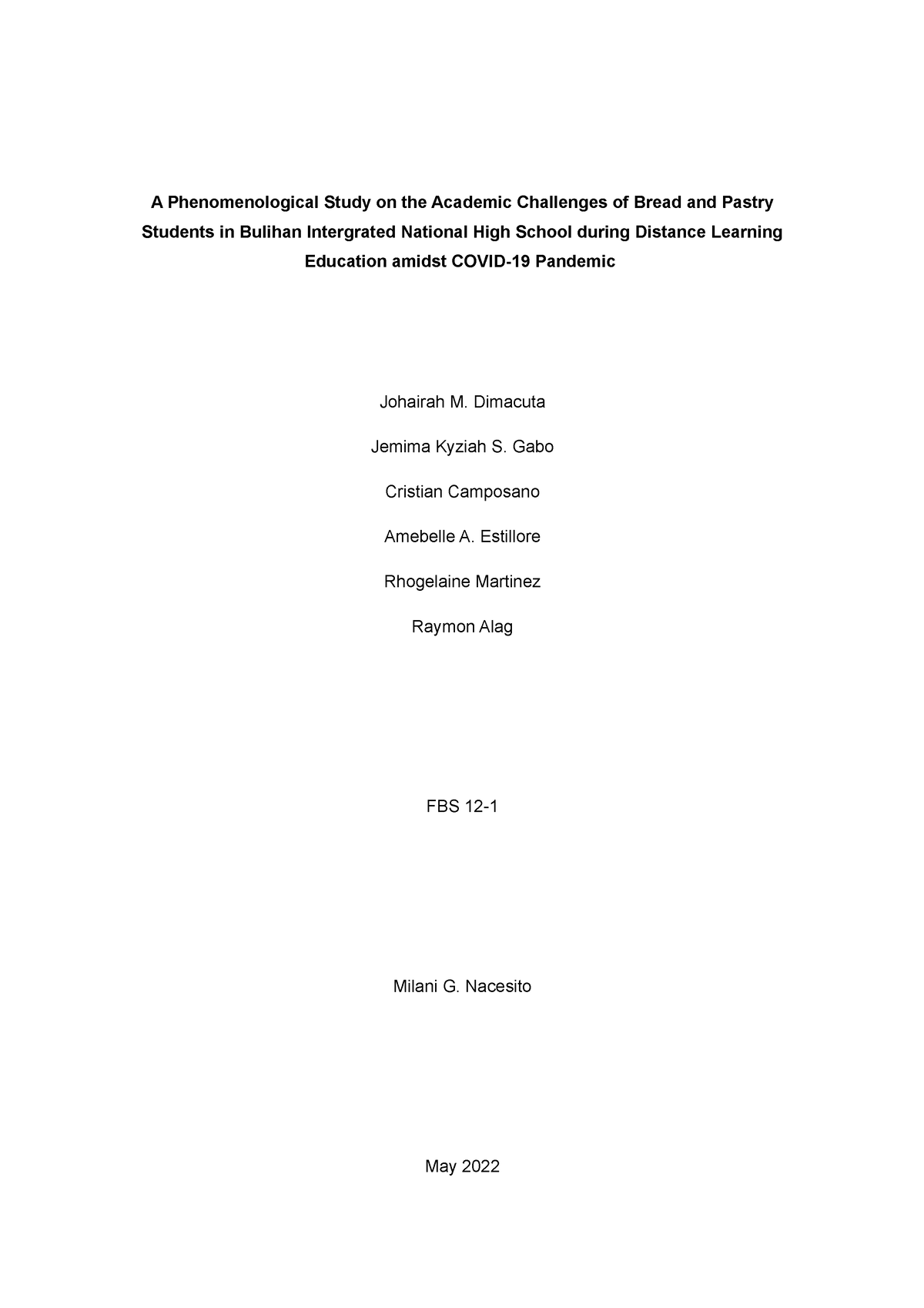 Research - make your self confortable - A Phenomenological Study on the ...