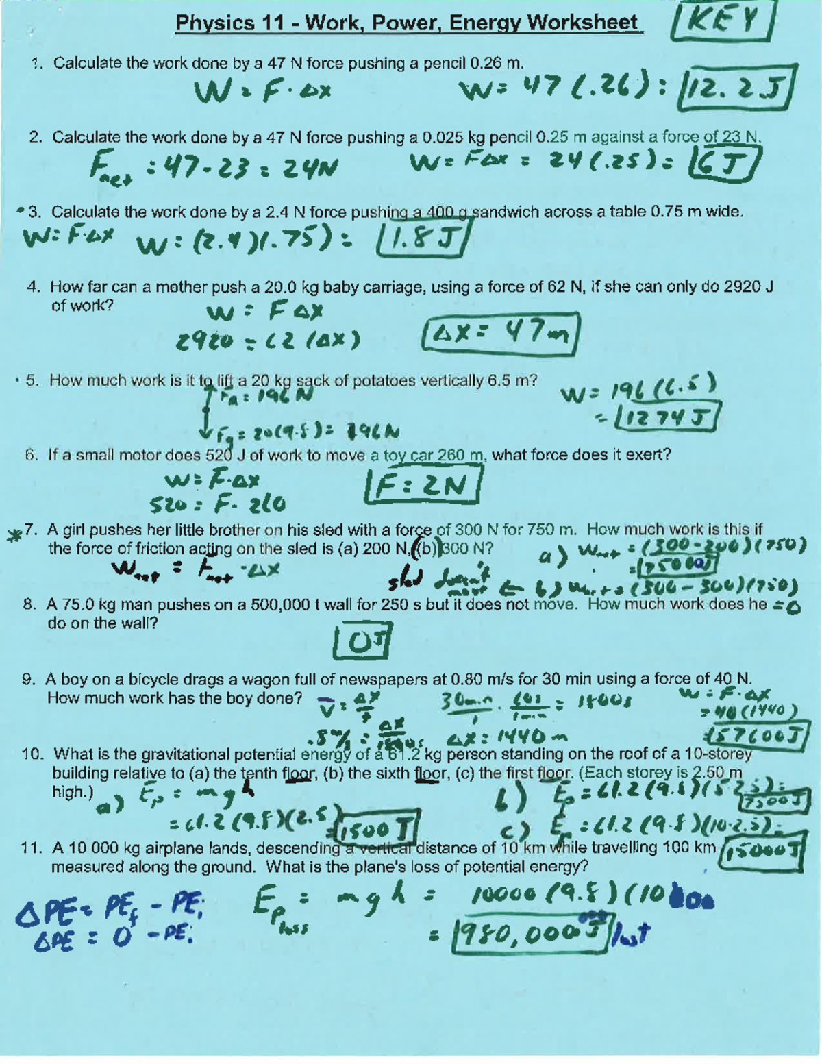 Work Energy Power Key 1 12-13 - College Physics 1 - Studocu