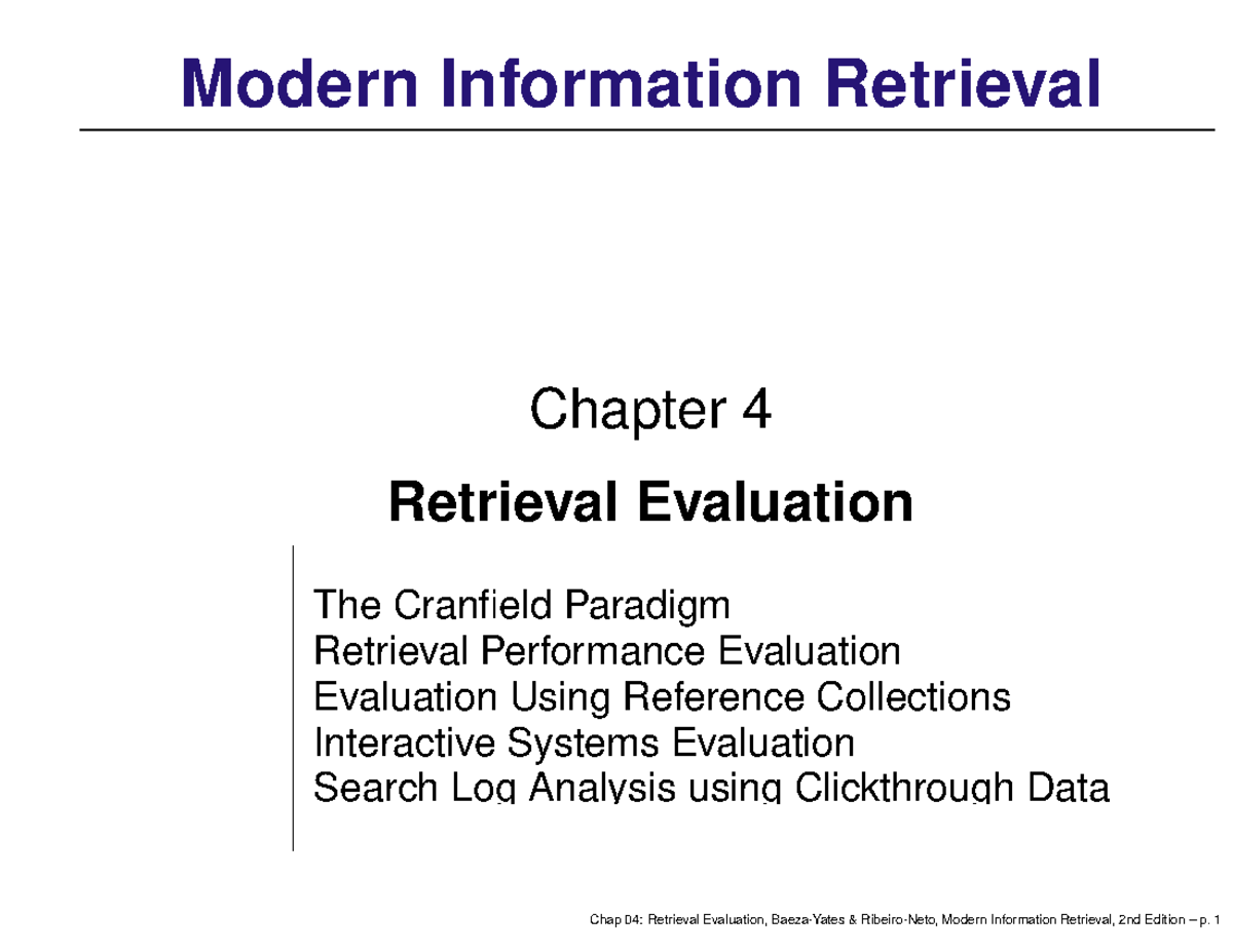 B tech-Information Retrieval chapter 4 - Retrieval Evaluation - Modern ...