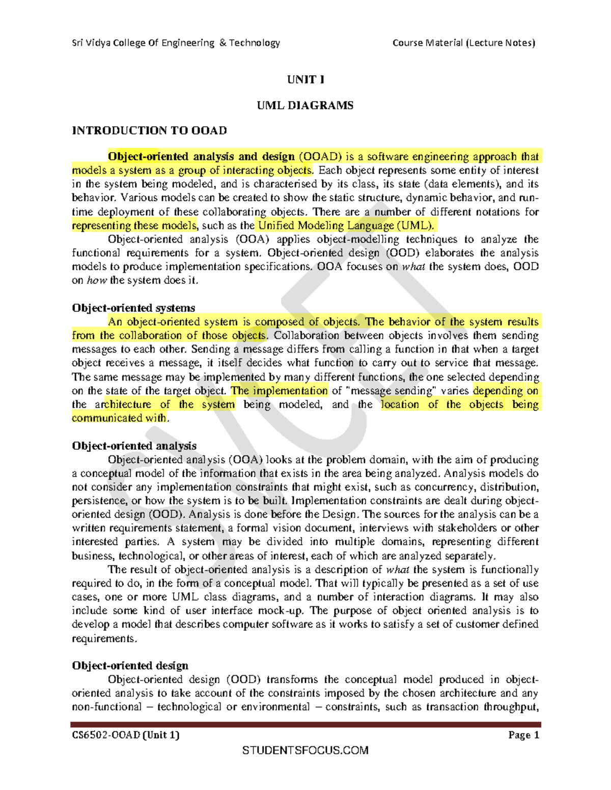 104531 Imp - Aaaaaa - CS6502-OOAD (Unit 1) Page 1 UNIT I UML DIAGRAMS ...