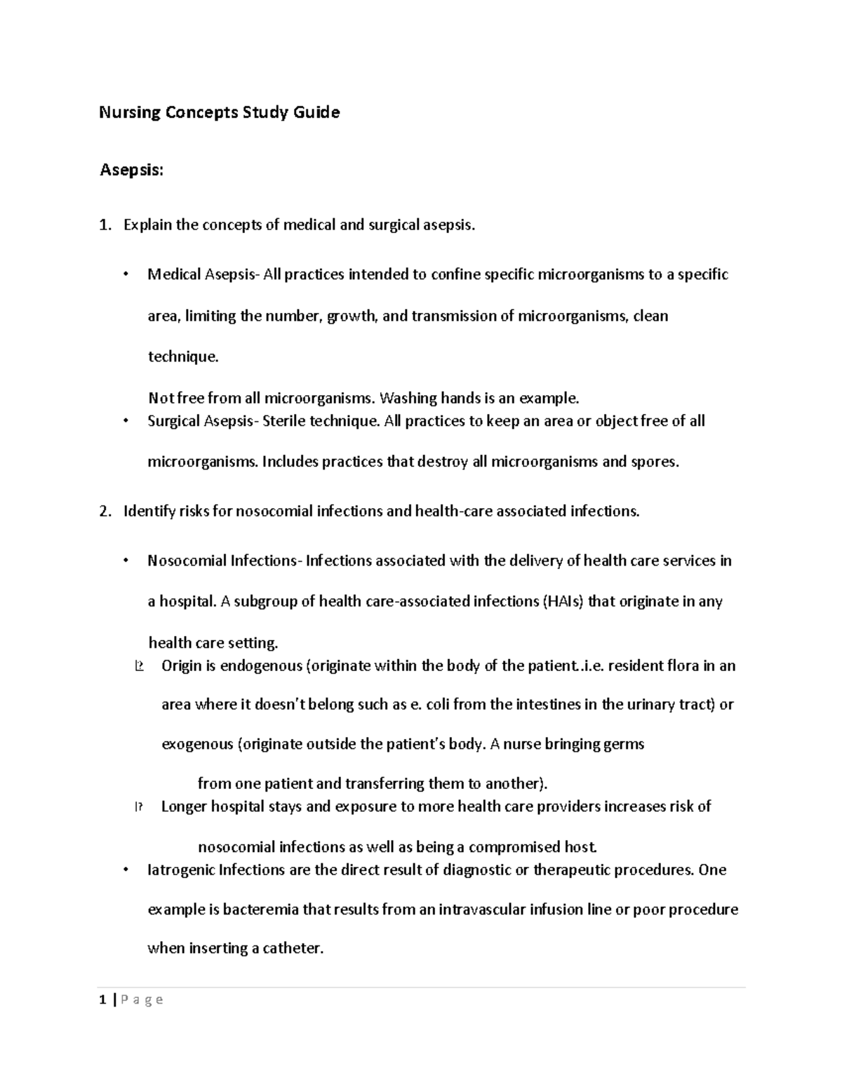 Nursing Concepts Study Guide 1 P a g e Nursing Concepts Study Guide