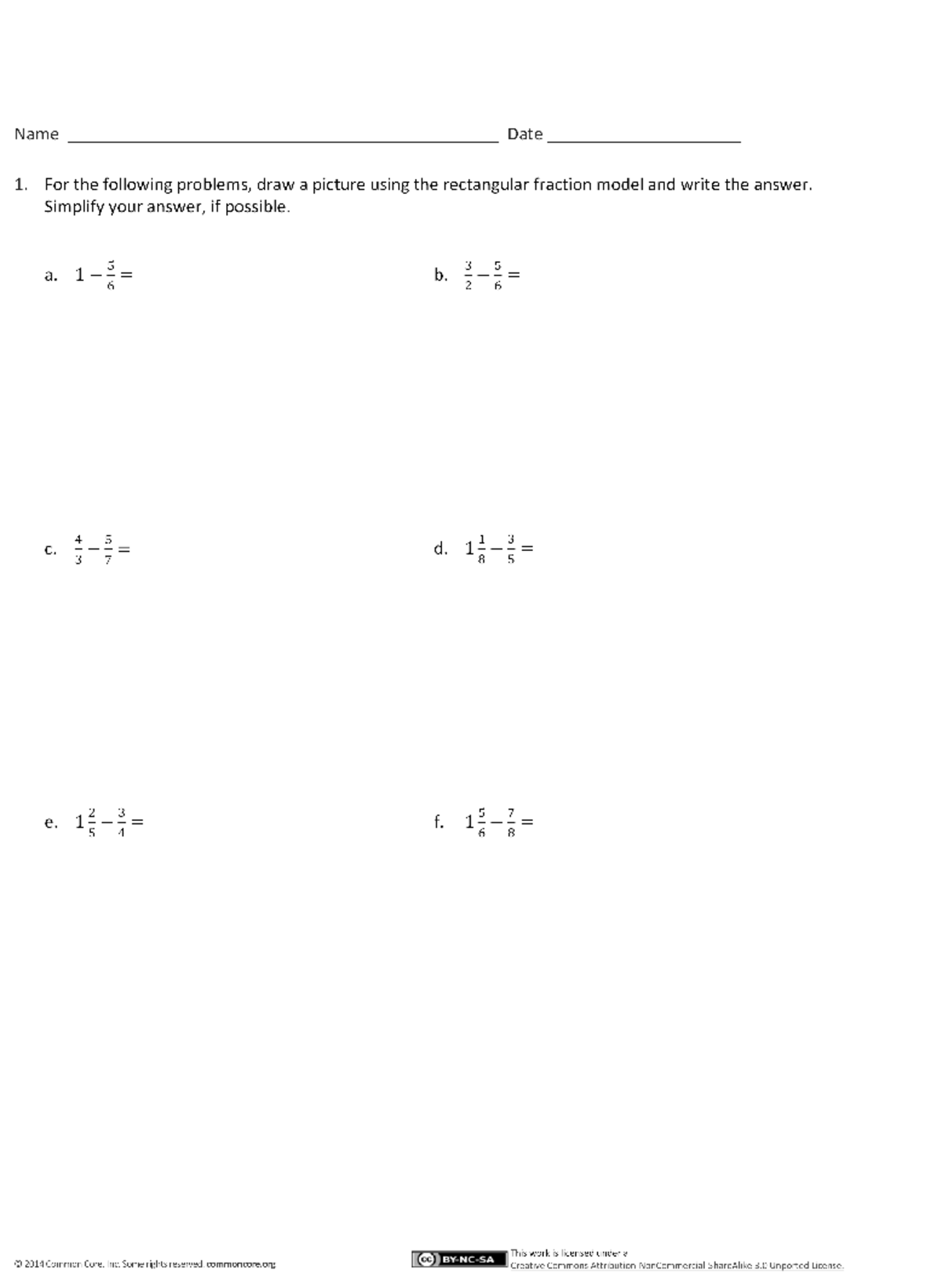 5.NF - Math - Name Date 1. For the following problems, draw a picture ...