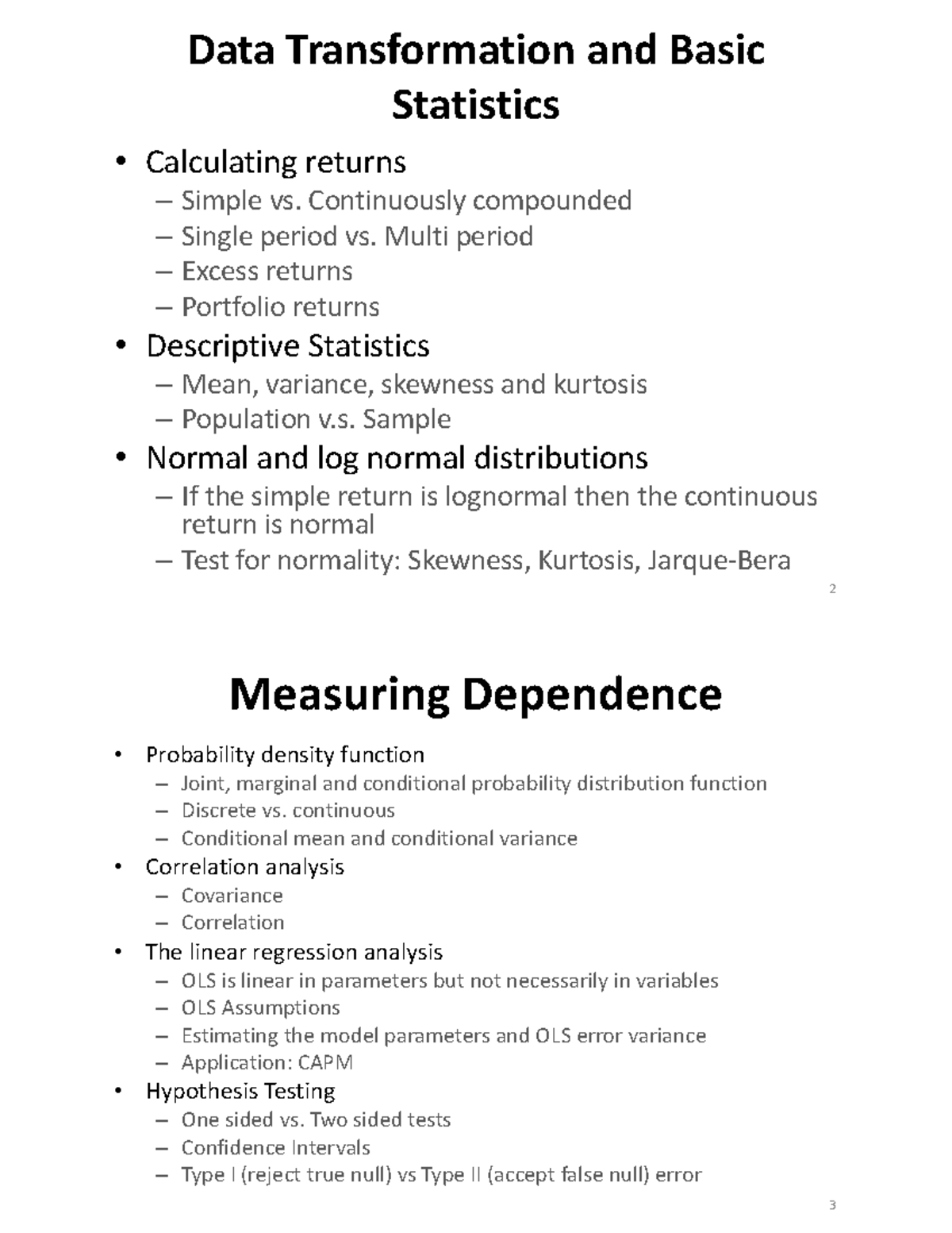 Course Content for Semester - Data Transformation and Basic Statistics ...