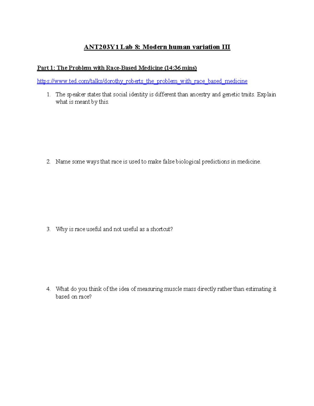 ANT203 Practical 8 - Viola - ANT203Y1 Lab 8: Modern human variation III ...