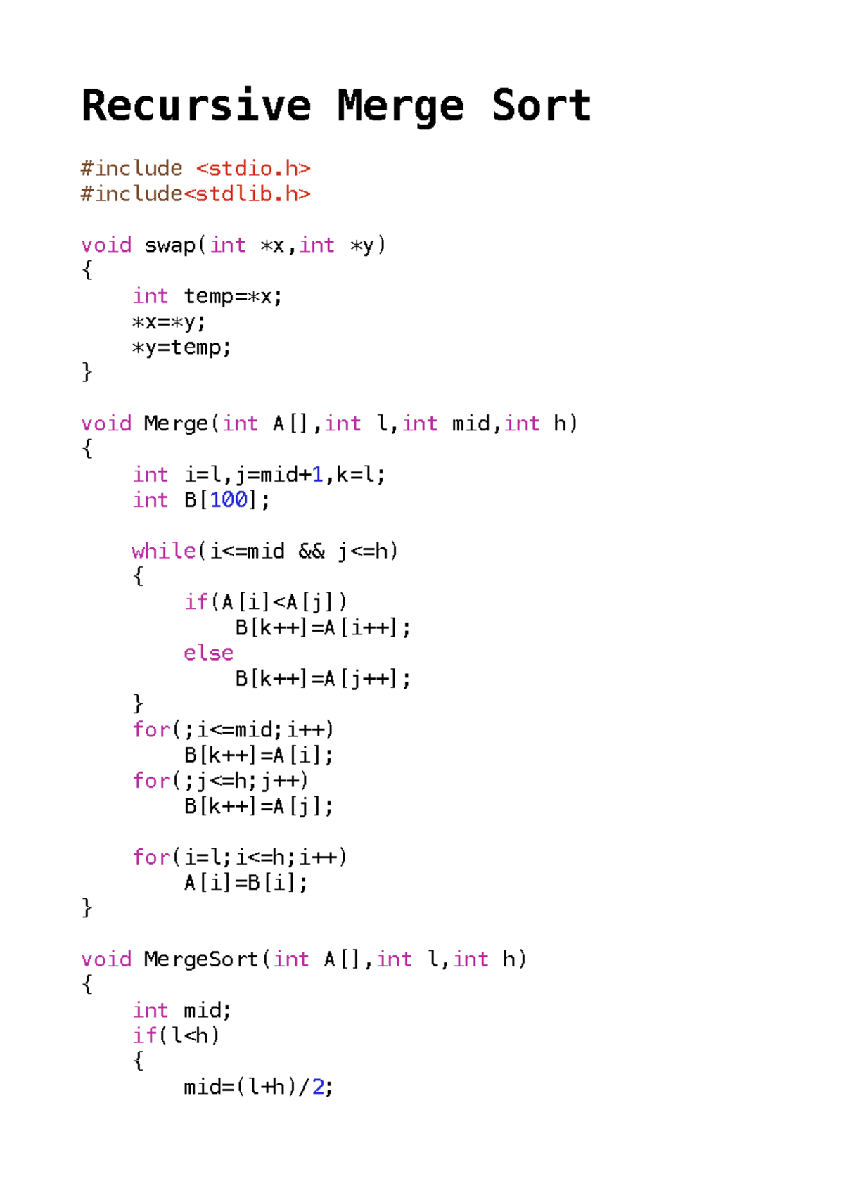 86 - recursion notes - Recursive Merge Sort #include #include void ...