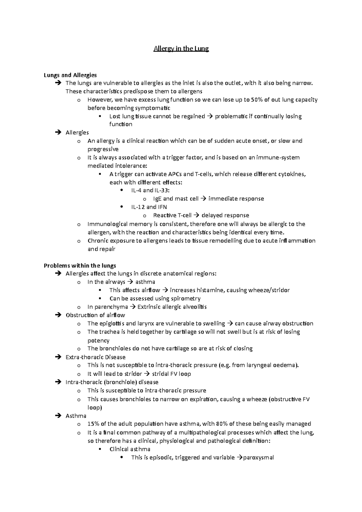 Allergy in the Lung - Lecture notes week 8 - respiratory - Allergy in ...
