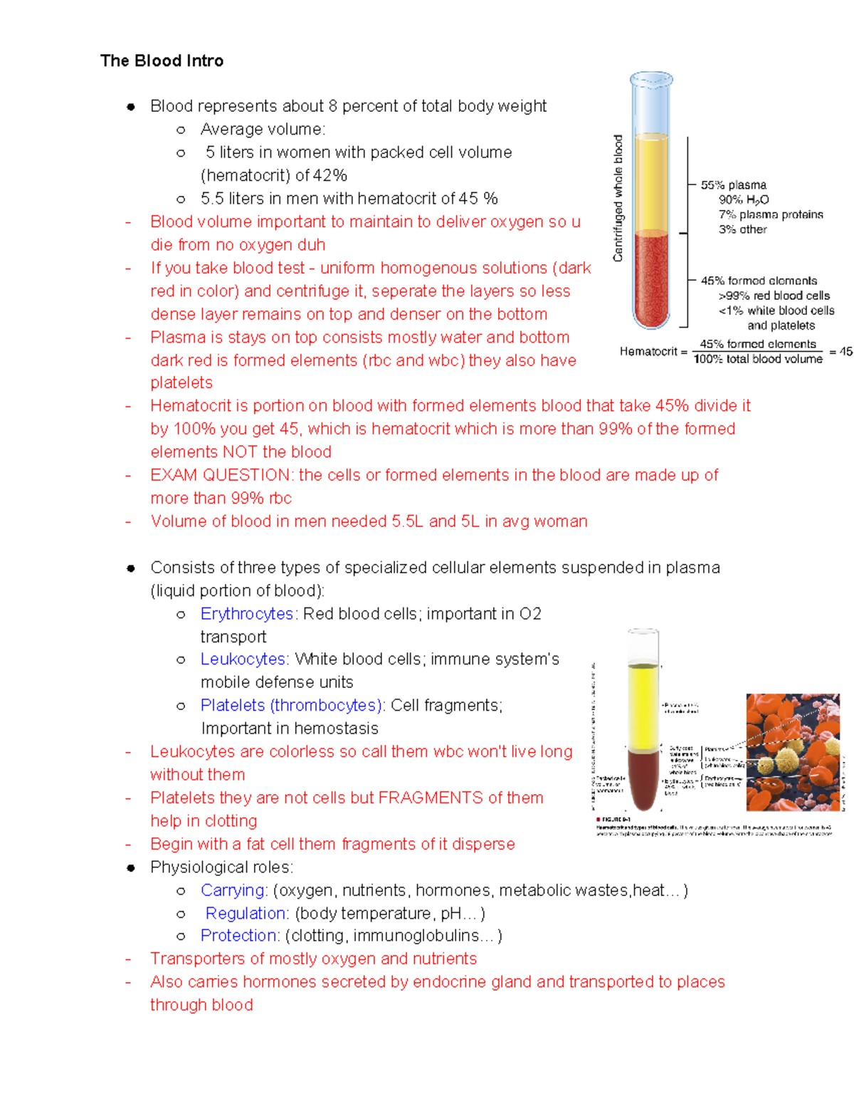 KINE 2011 Notes 2 - The Blood Intro Blood represents about 8 percent of ...