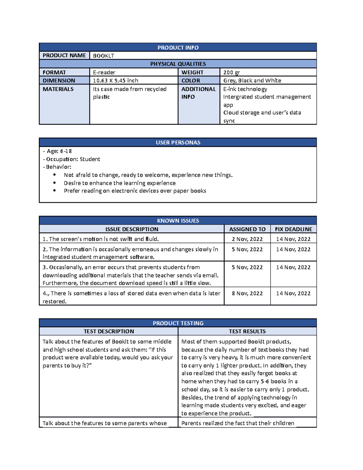 Product- Specification - PRODUCT INFO PRODUCT NAME BOOKLT PHYSICAL ...