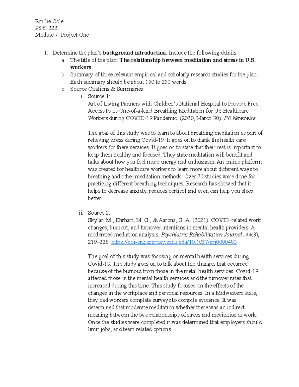 Psy 222 Module 7 Project One - PSY: 222 Module 7: Project One Determine ...