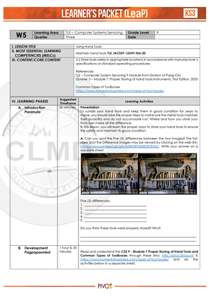 TLE ICT CY9 W6 - DLL - W 6 Learning Area TLE – ICT Grade Level 9 ...