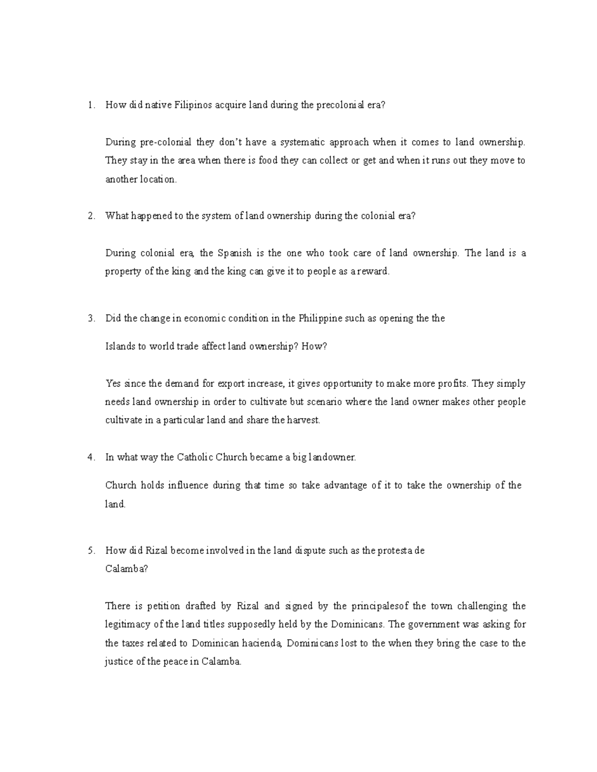 V7 - Notes Education - How did native Filipinos acquire land during the ...