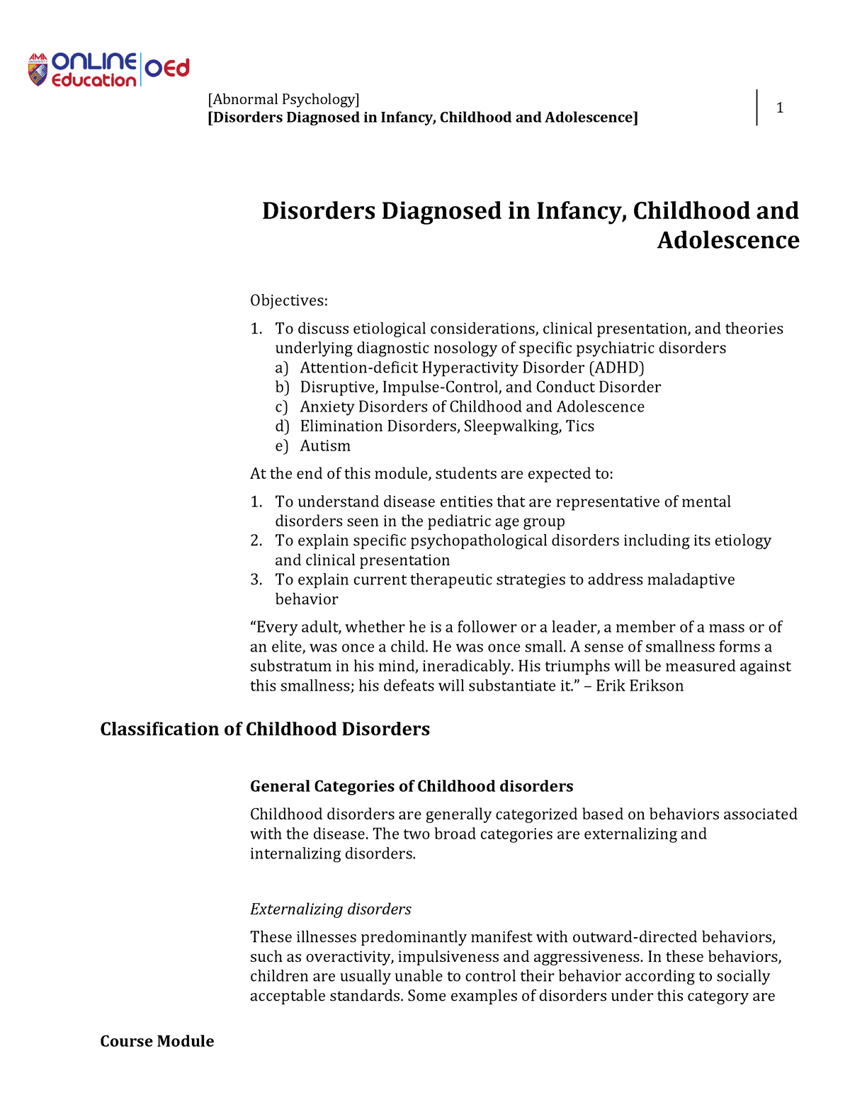 W4-Module 4 Disorders Diagnosed in Infancy, Childhood and Adolescence ...