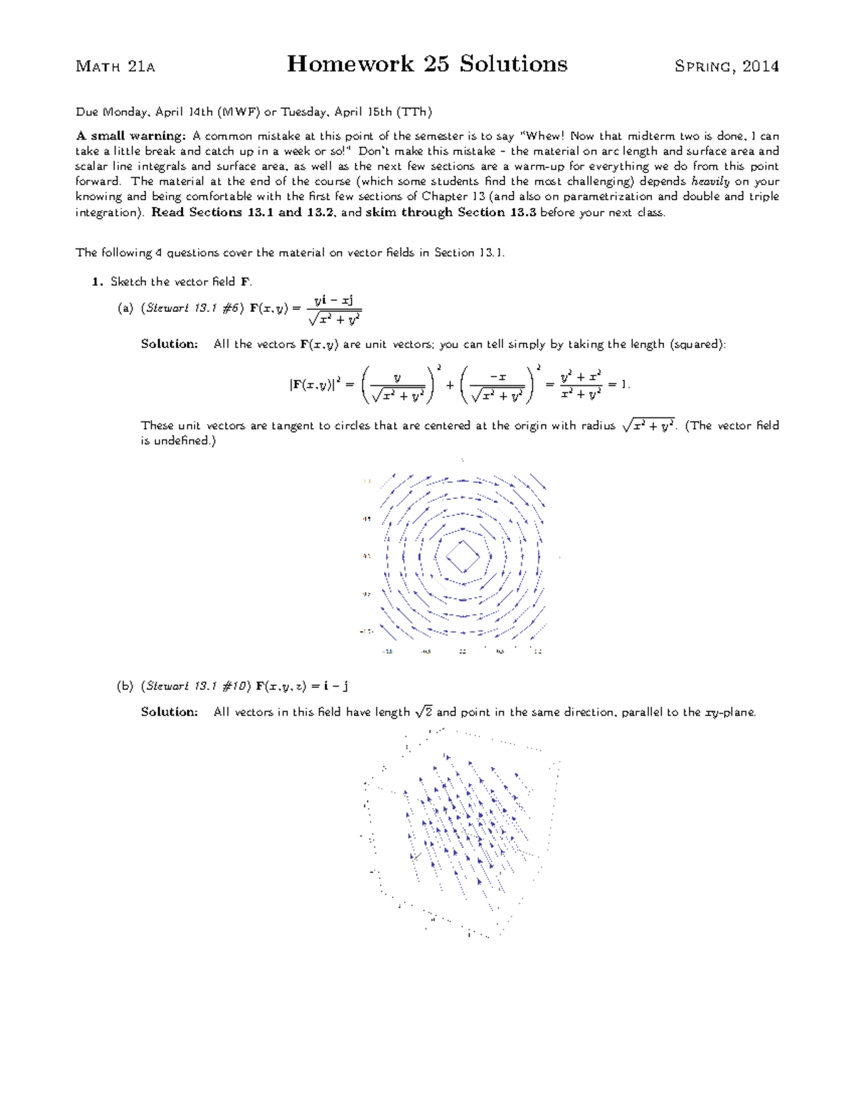 Homework 25-solutions S14 - Math 21a Homework 25 Solutions Spring, 2014 ...