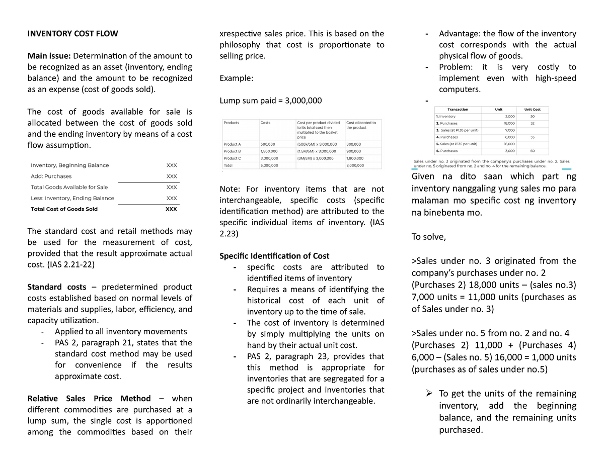 Chapter 11 - Inventory Cost Flow - INVENTORY COST FLOW Main issue ...