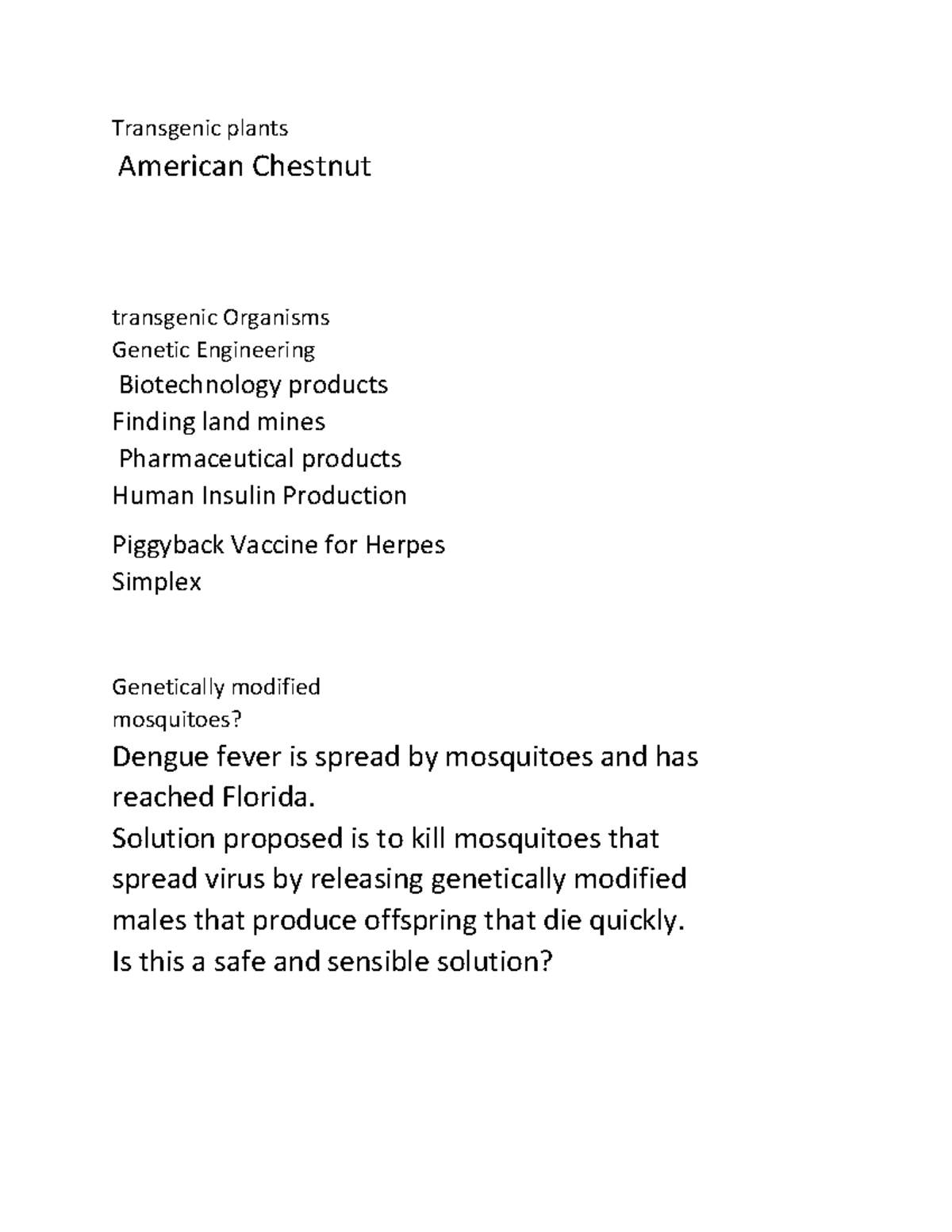 Document 37 (34) Biology notes Transgenic plants American Chestnut transgenic Organisms