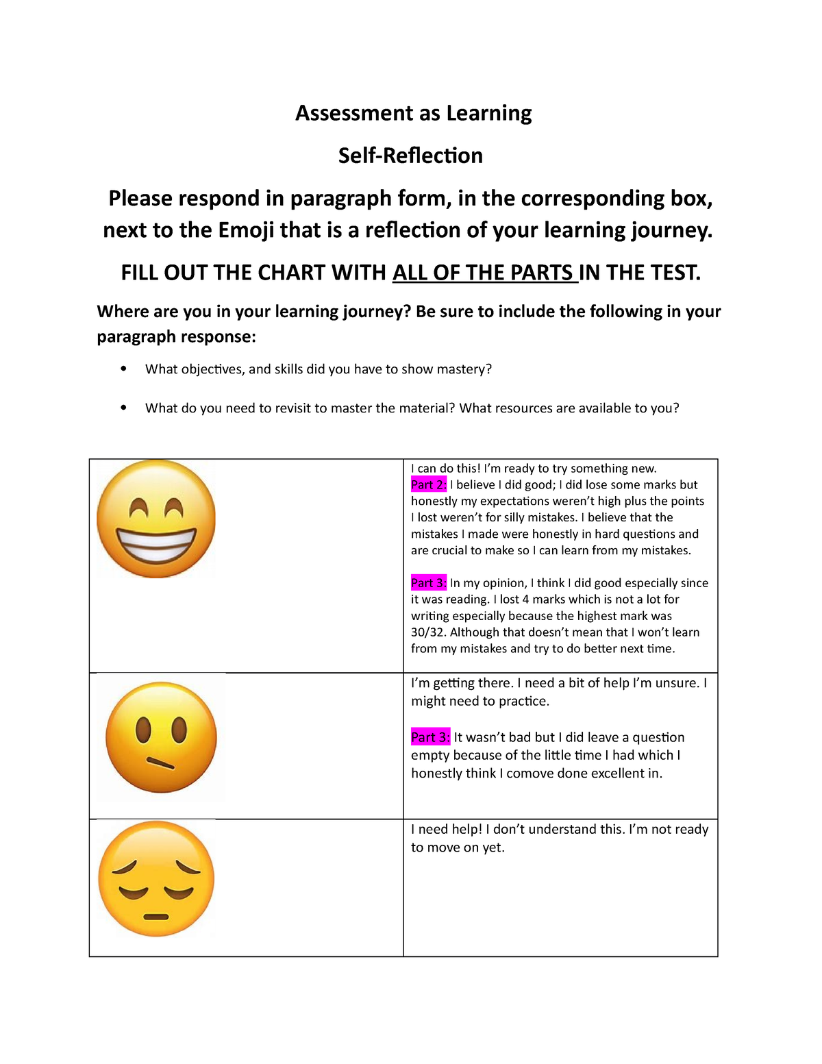 Week 10 Self Reflection - Re-Learning - Assessment As Learning Self ...