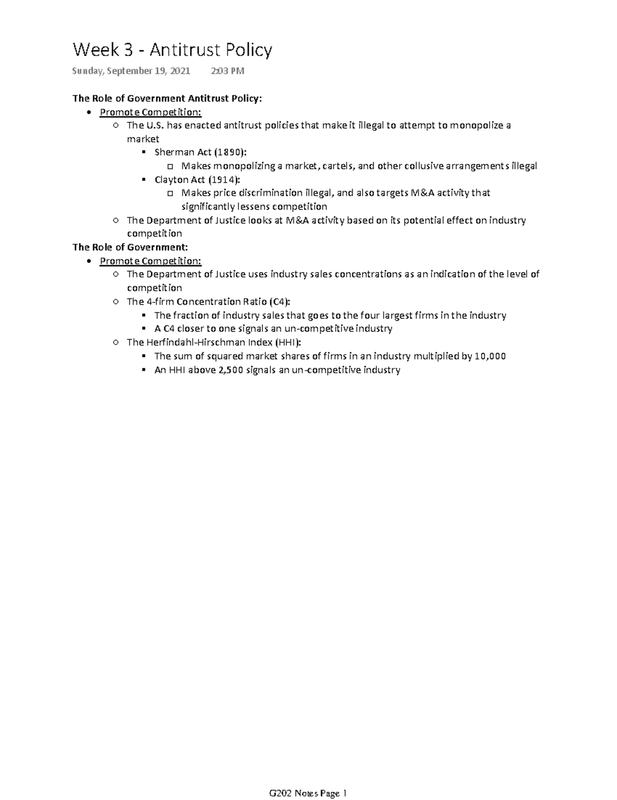 Week 3 - Antitrust Policy - The Role of Government Antitrust Policy ...