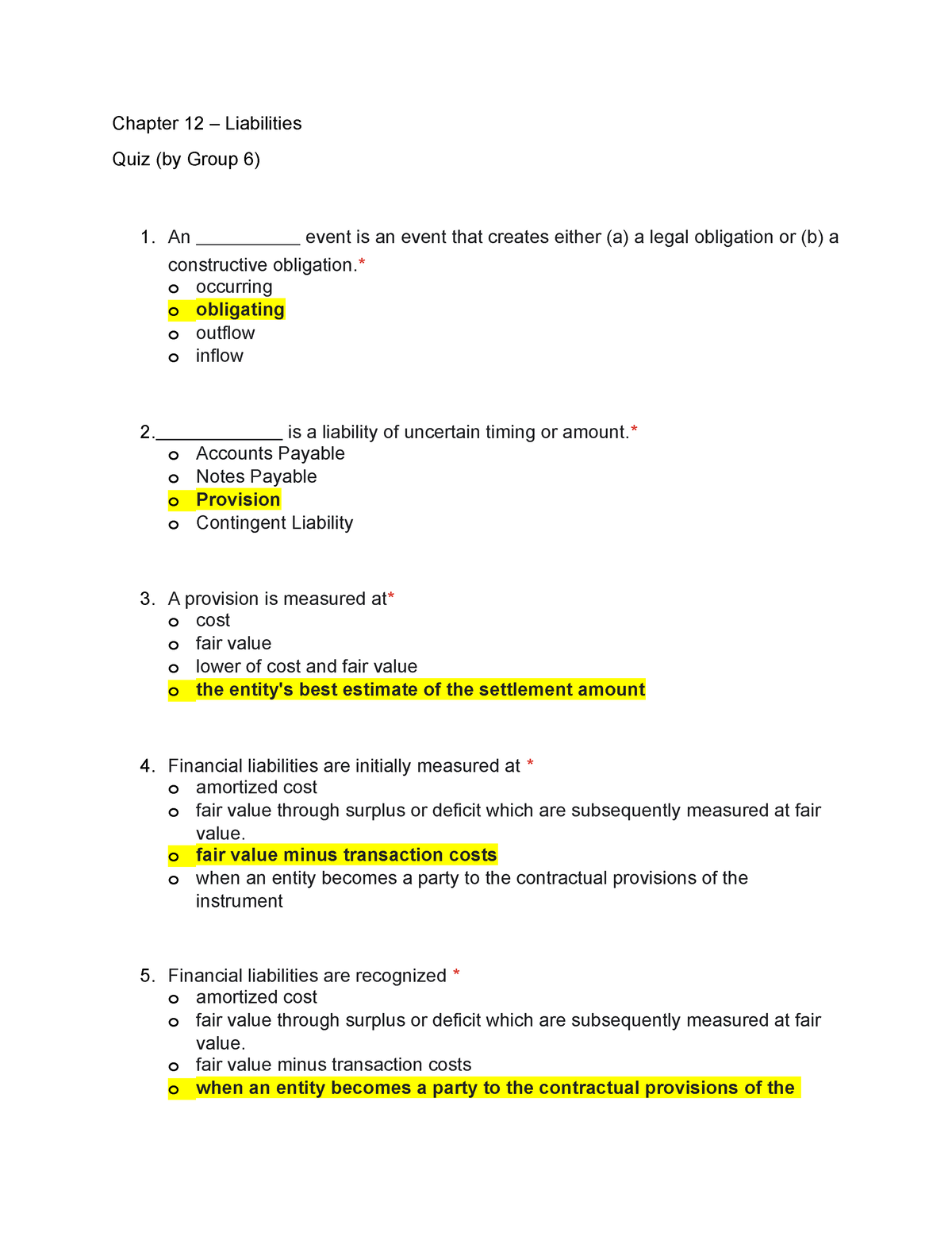 Quiz Chapter 12 Liabilities - Chapter 12 – Liabilities Quiz (by Group 6 ...