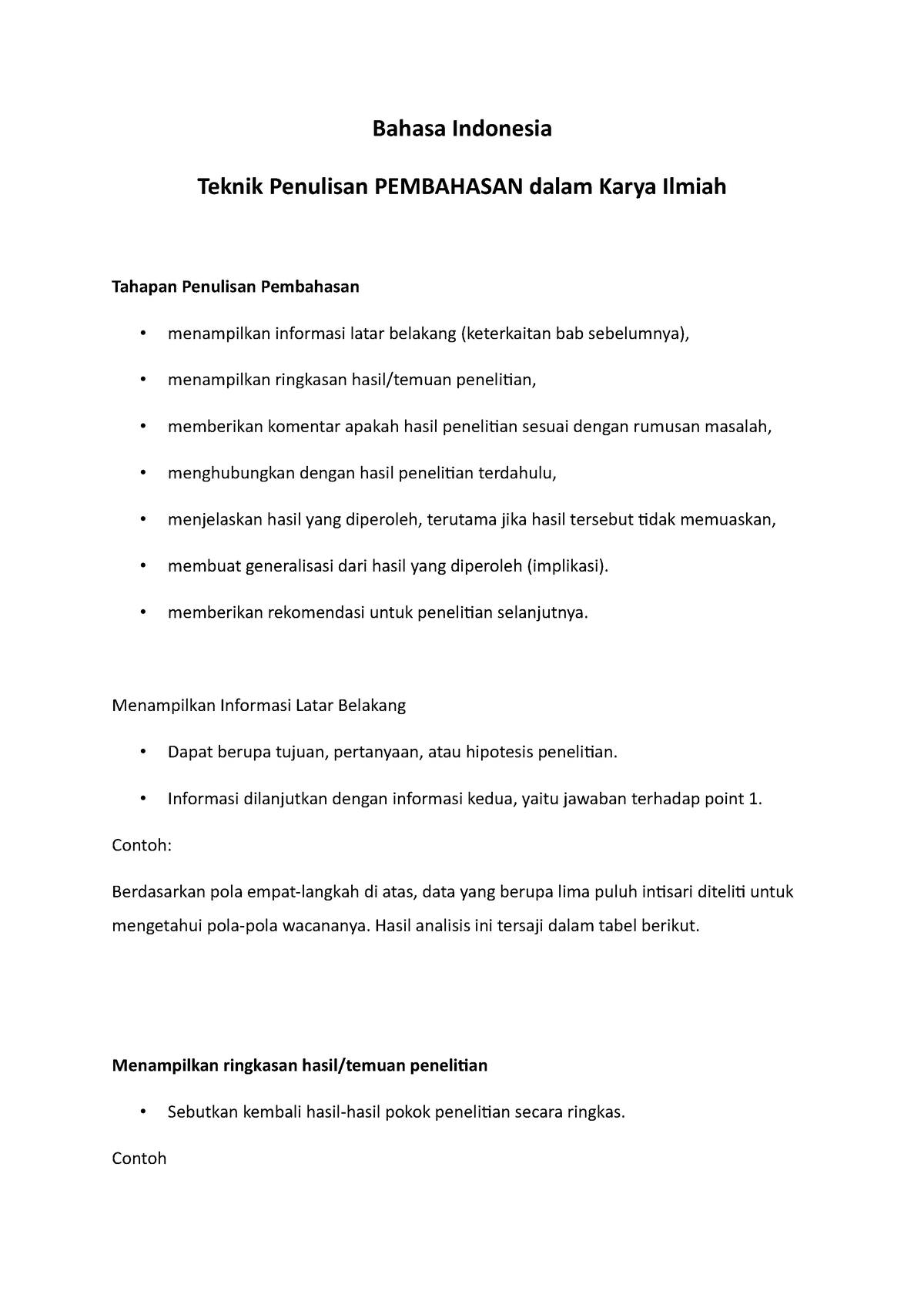 Teknik Penulisan Pembahasan Dalam Karya Ilmiah - Bahasa Indonesia ...