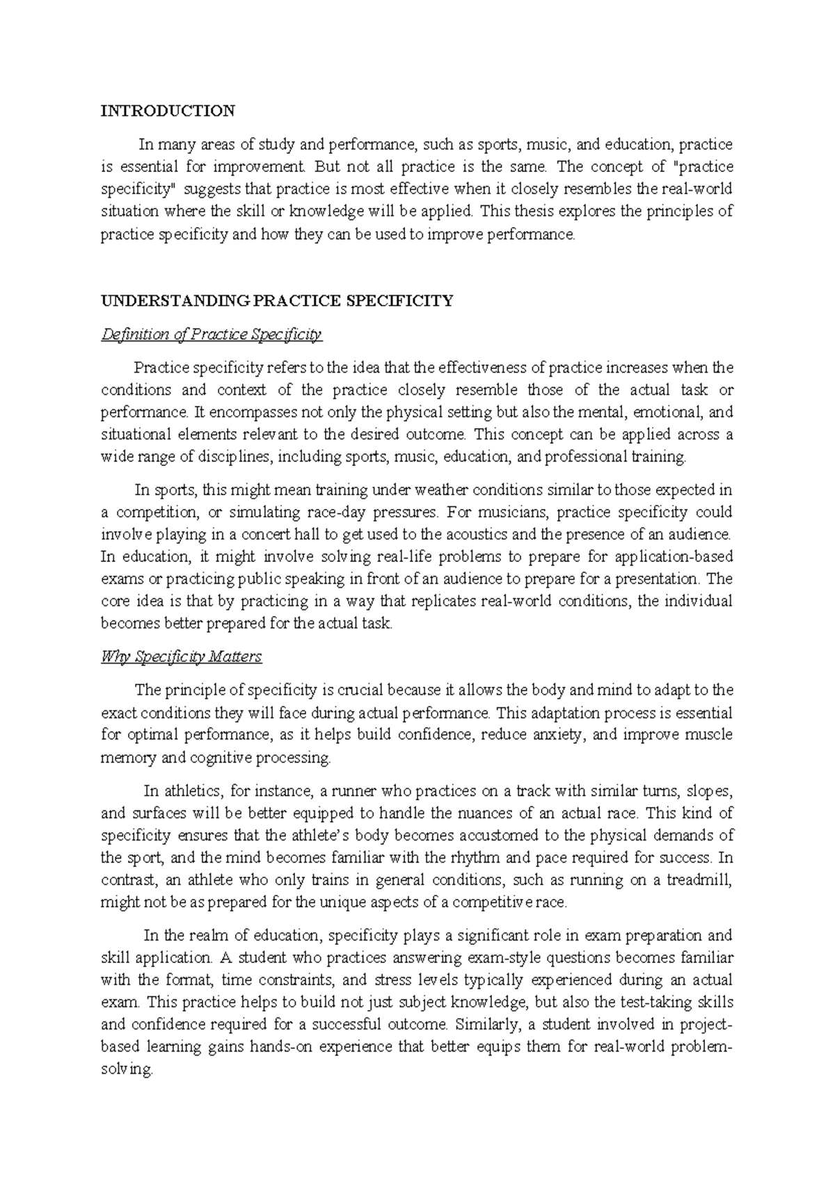 Bpe104 practice specificity - INTRODUCTION In many areas of study and ...
