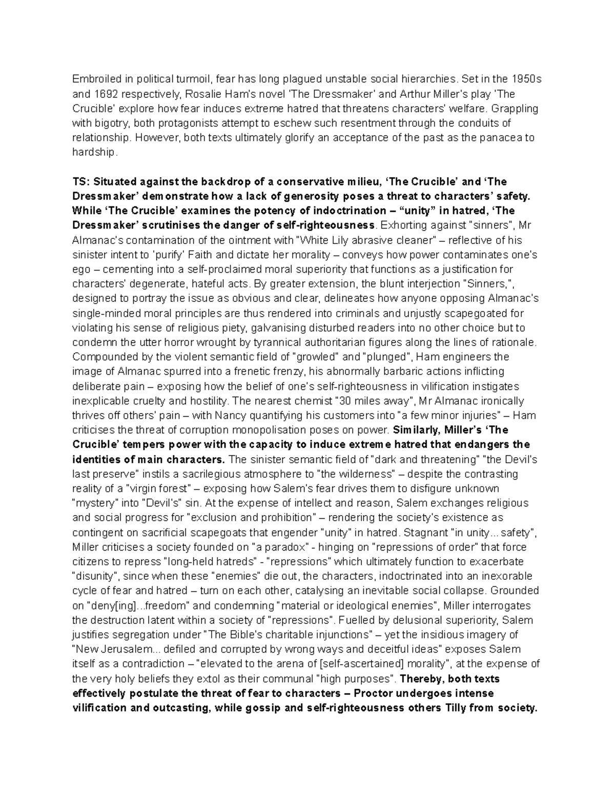 Crucible and Dressmaker Example Essay - Embroiled in political turmoil ...