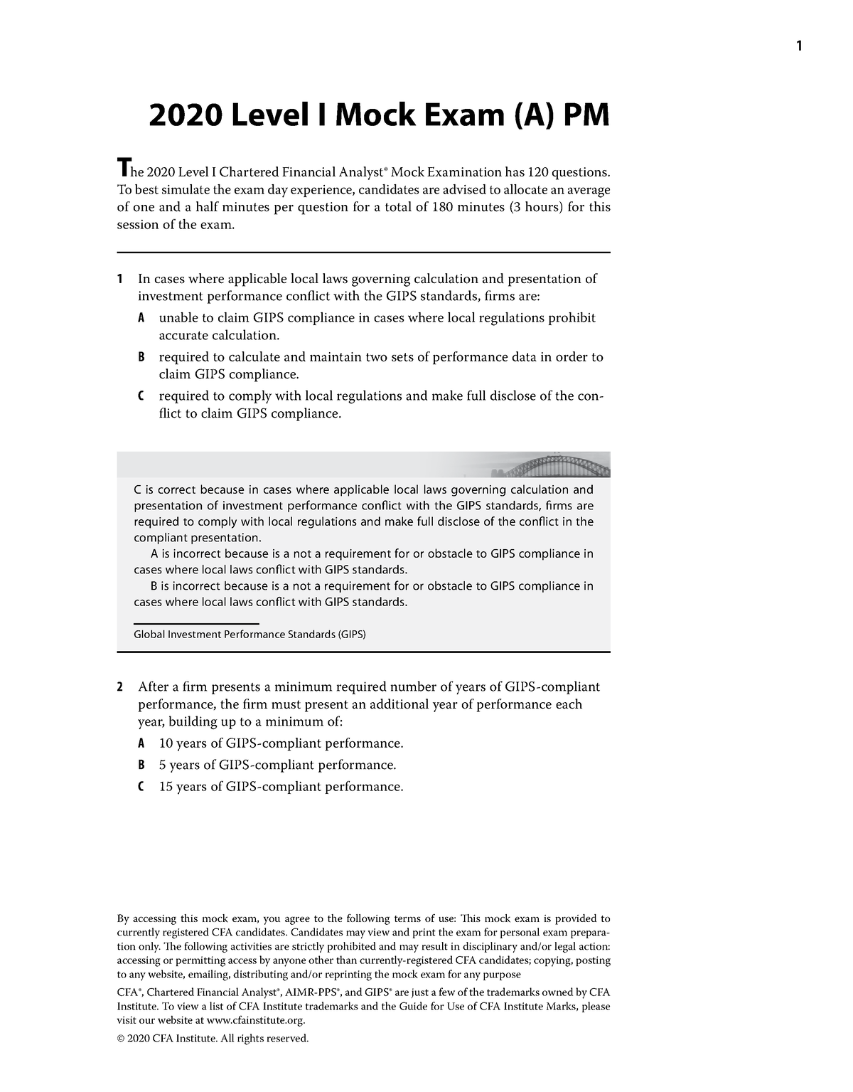 CFA 2020 Level 1 Mock Exam A - Afternoon Session With Solution (Unknown ...