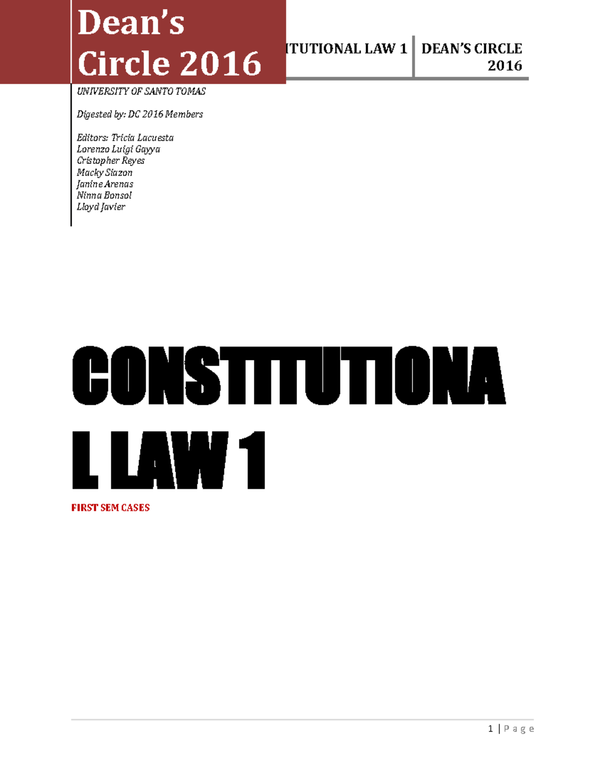 Consti 1 Case Digests - Lecture notes 7 - CONSTITUTIONAL LAW 1 DEAN’S ...