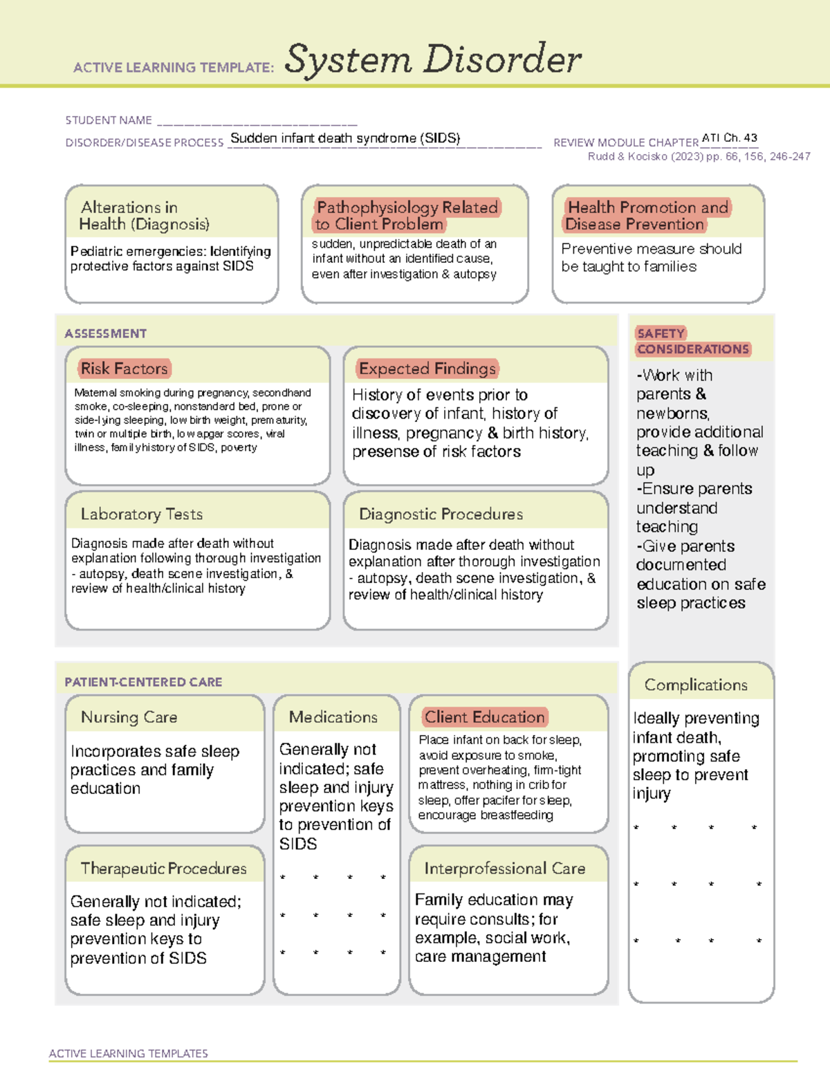 SIDS SIDS ACTIVE LEARNING TEMPLATES System Disorder STUDENT NAME