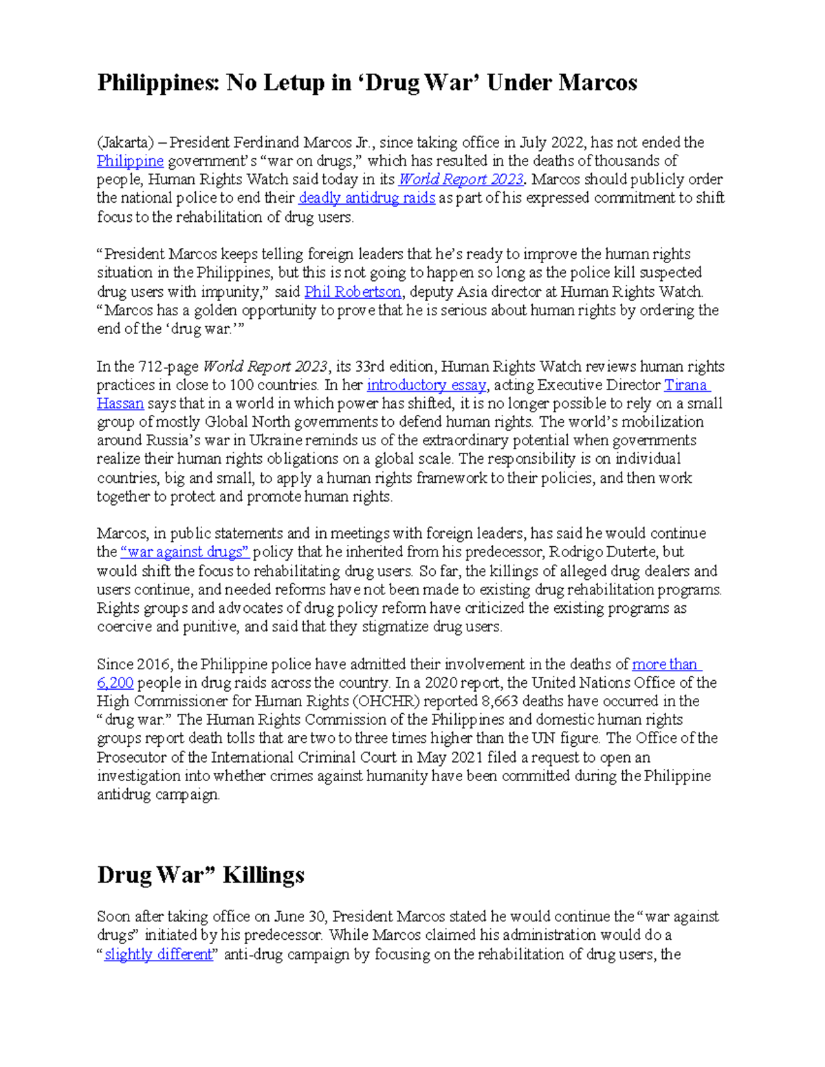 Jakarta - Philippines: No Letup in ‘Drug War’ Under Marcos (Jakarta ...