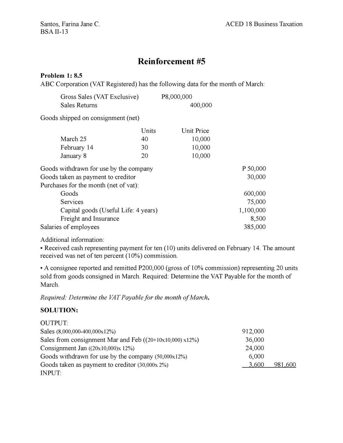 business taxation solved assignment